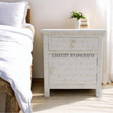 Bone Inlay Quote Design 1 Drawer 1 Door Side Cabinet White